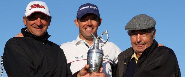 Bob Rotella, Padraig Harrington and Bob Torrance with the Claret Jug