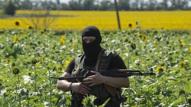 Rebel fighter at Ukraine crash site, 20 Jul 14