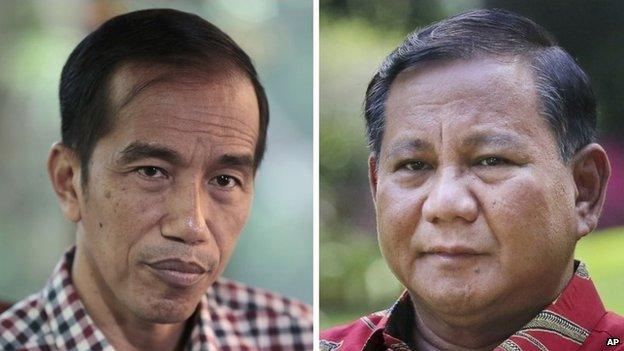 Photo of Joko Widodo (left) and Prabowo Subianto (right)