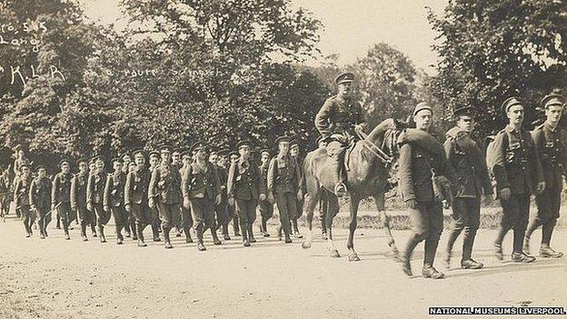 19th Battalion of the Liverpool Pals on a route march