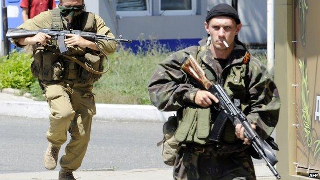 Pro-Russian separatist fighters in Donetsk, 21 Jul 14