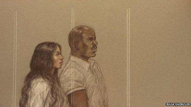 Court drawing of Tulisa Contostavlos and Michael Coombs