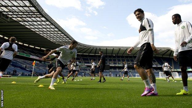 Celtic get a feel for the new surface at Murrayfield Stadium - home of Scottish rugby