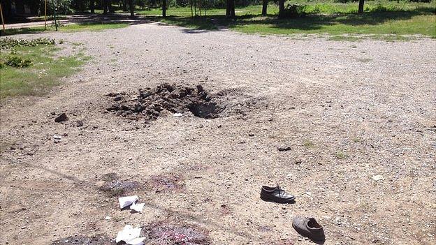 Scene of rocket strike in Donetsk. 21 July 2014