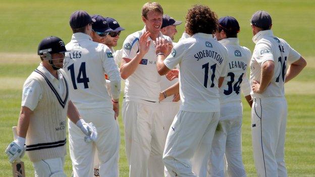 Yorkshire celebrate a wicket against Middlesex