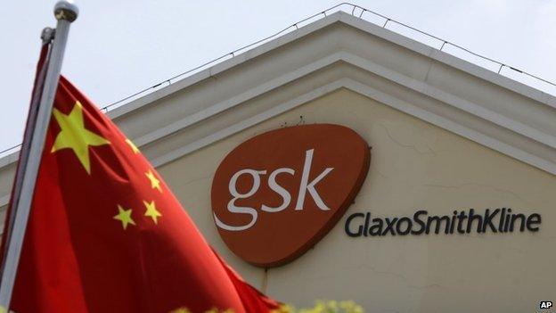 Chinese flag and Glaxosmithkline logo