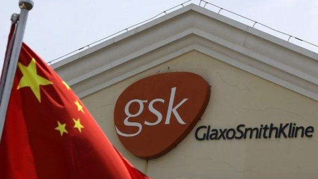 Chinese flag and Glaxosmithkline logo