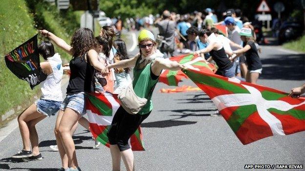 A protest calling for a referendum on Basque self-determination in the village of Mondragon, northern Spain