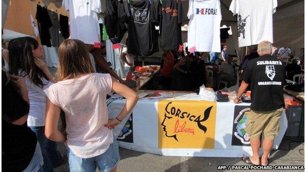 Corsican nationalist t-shirts on sale in Corte, Corsica