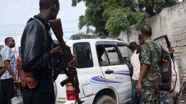 The car in which Saado Ali Warsame was shot dead, Mogadishu, Somalia - Wednesday 23 July 2014