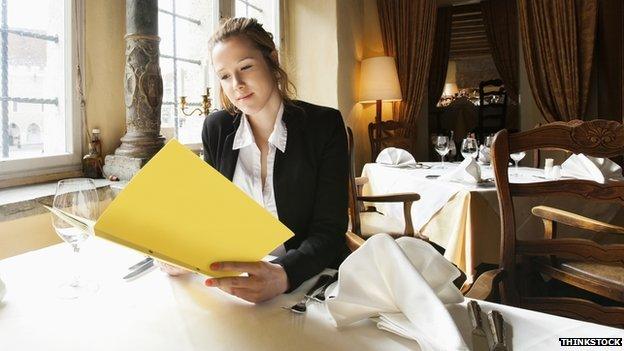 A woman dining alone