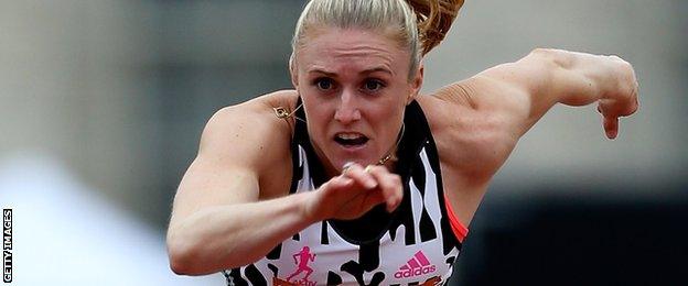 Sally Pearson in action at the Diamond League meeting Glasgow