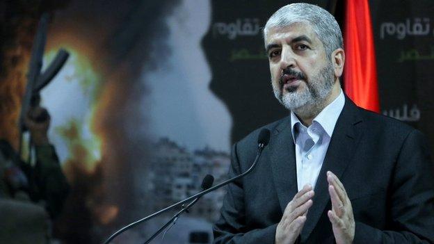 Hamas leader Khaled Meshaal holds a press conference in the Qatari capital Doha on 23 July 2014.