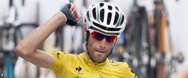 Vincenzo Nibali celebrates as he crosses the line for his fourth stage win of this year's Tour