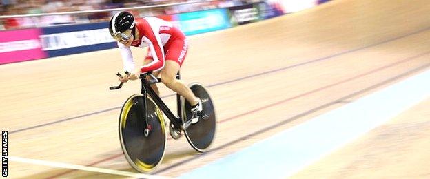 England's Jess Varnish competes in the women's 500m time trial