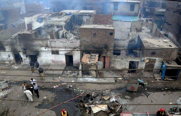 Burned Christian homes in Lahore