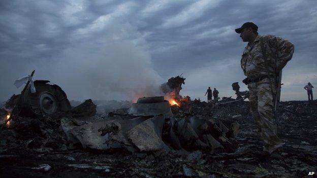 The crash site near the village of Grabovo, Ukraine