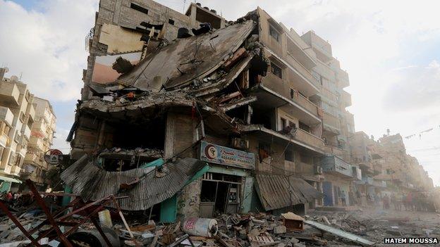 Damage to an apartment building in Gaza City