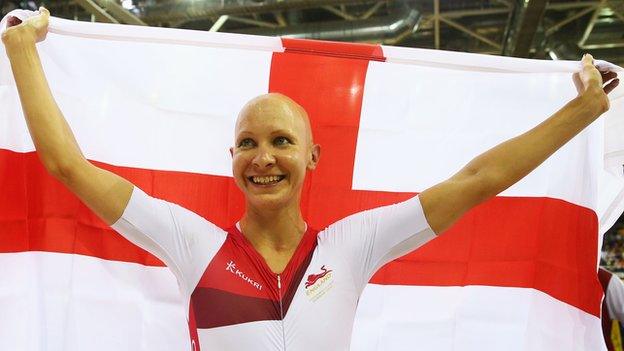 Joanna Rowsell celebrates winning Commonwealth Games gold