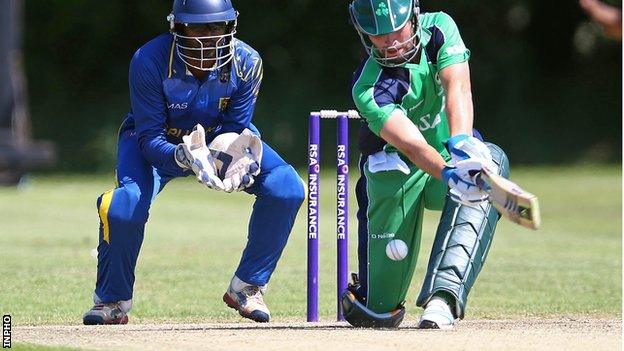 Ireland opener Andrew Balbirnie is lbw for two