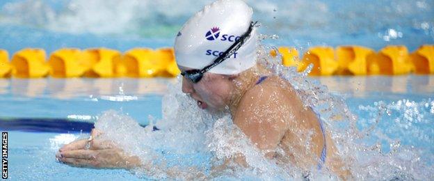 Corrie Scott wins the bronze in the women's 50m breaststoke at the Commonwealth Games.