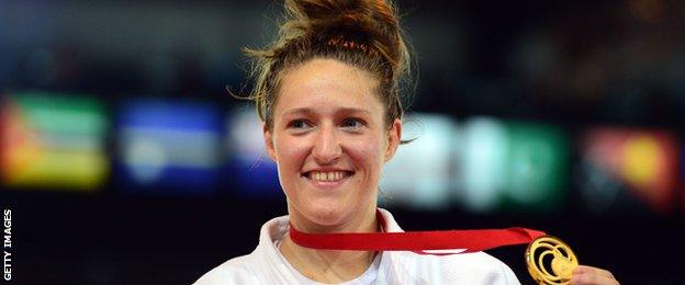 Natalie Powell with her gold medal for Wales at the 2014 Commonwealth Games