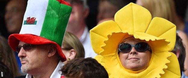 Wales fans during the rugby sevens tournament at the 2014 Commonwealth Games