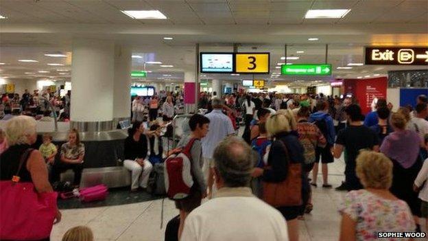 A crowded area at Gatwick Airport