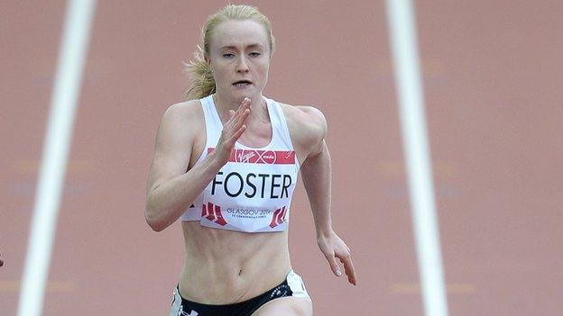 Amy Foster in action in the women's 100m heats in Glasgow