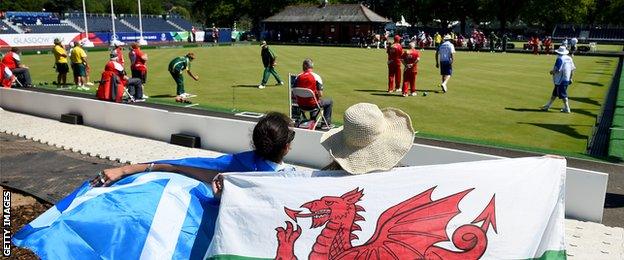 Fans attending Kelvingrove Lawn Bowls Centre at the 2014 Commonwealth Games