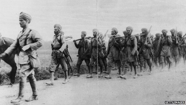 Indian soldiers marching in World War One