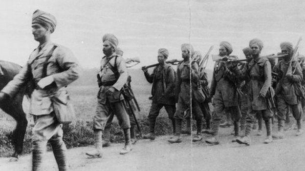 Indian soldiers marching in World War One