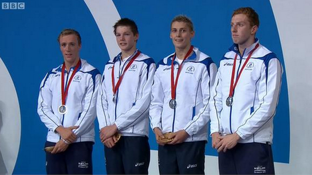 swimmers Dan Wallace, Stephen Milne, Duncan Scott and Robbie Renwick