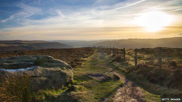 Millstone Edge, Peak District, sun setting