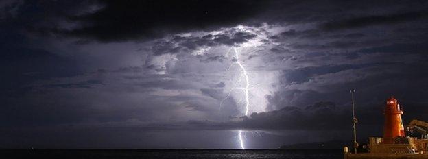 Storm at sea, near site of Costa Concordia sinking