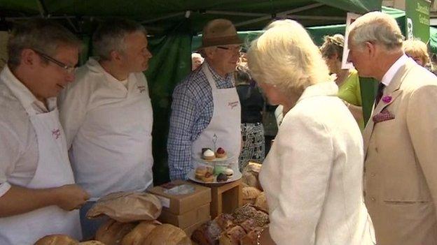 The Prince of Wales and Duchess of Cornwall met market stall holders and shop owners in Oakham, Rutland