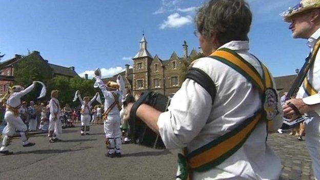 Morris dancers welcomed the Prince of Wales and Duchess of Cornwall to Oakham, in Rutland