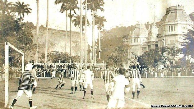 Exeter City Football Club playing the Brazil national team in 1914