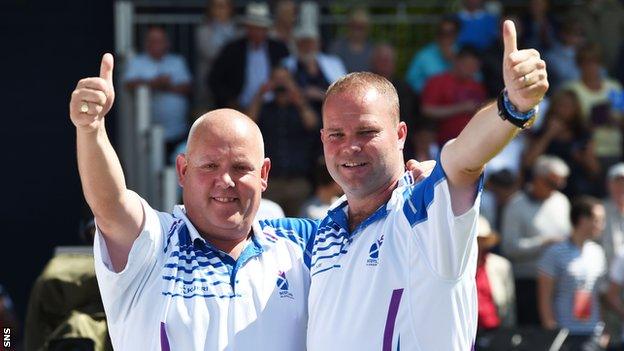 Alex Marshall and Paul Foster celebrate winning the gold.