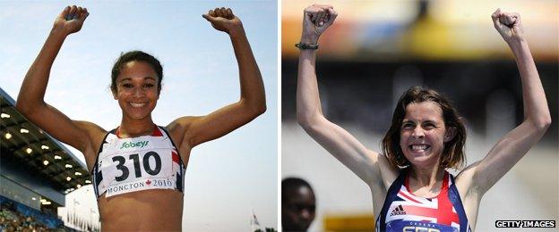 Jodie Williams and Jessica Judd celebrate at World Junior Championships