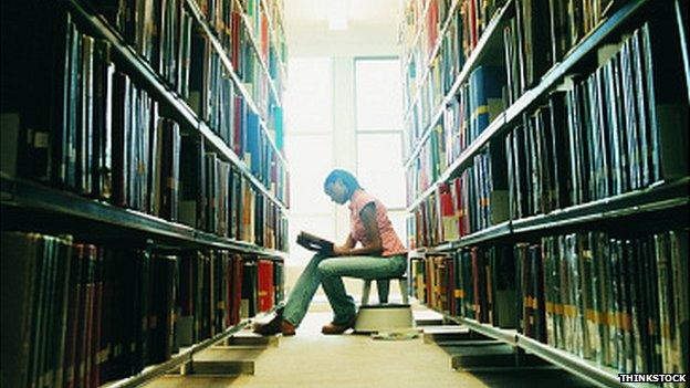 Student in library