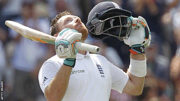 England's Ian Bell celebrates his century