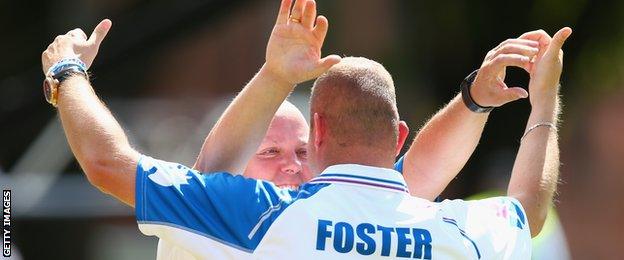 Alex Marshall and Paul Foster of Scotland celebrate after winning gold in the men's pairs