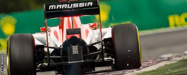 Marussia during qualifying at the Hungarian Hungaroring