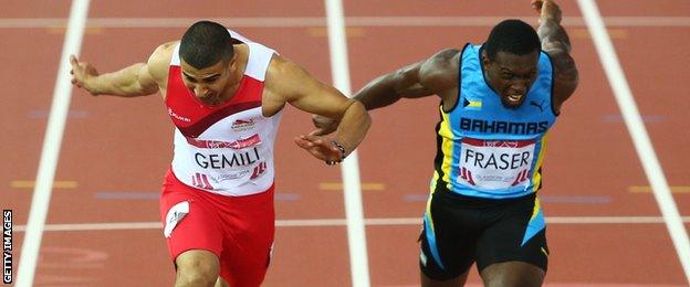 Adam Gemili (left) takes silver in the Commonwealth Games 100m