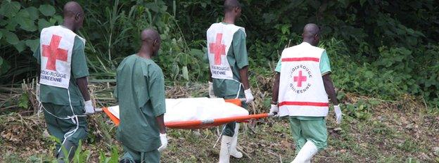 Red Cross workers conduct a burial, Guinea - July 2014