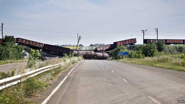 Damaged railway bridge in Ukraine