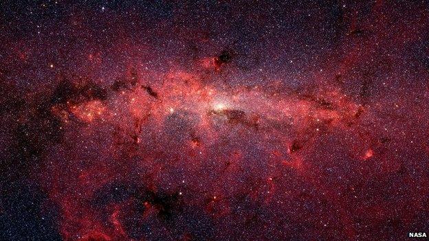 Hundreds of thousands of stars crowded into the swirling core of our spiral Milky Way galaxy