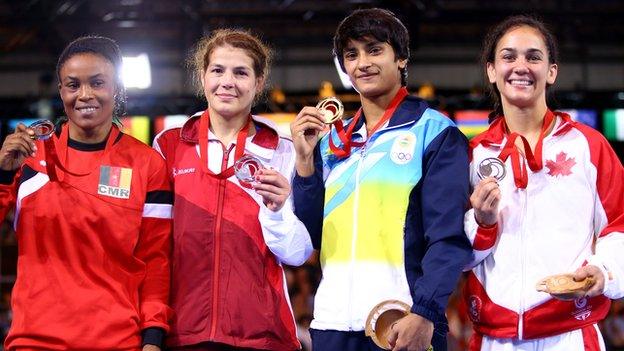 Yana Rattigan, second left, with her silver medal