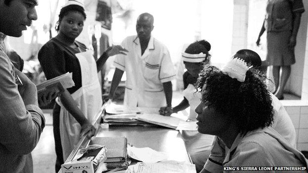 Staff at the King's Sierra Leone Partnership in Connaught Hospital Sierra Leone